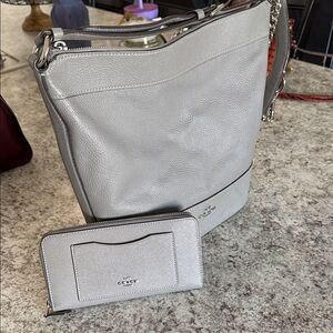 Coach Silver Leather Shoulder Bag and Wallet
